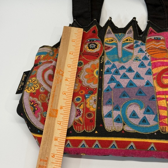 Laurel Burch Purse Cat Cotton Canvas Tote Bag Cutout Artsy Boho - Picture 11 of 13